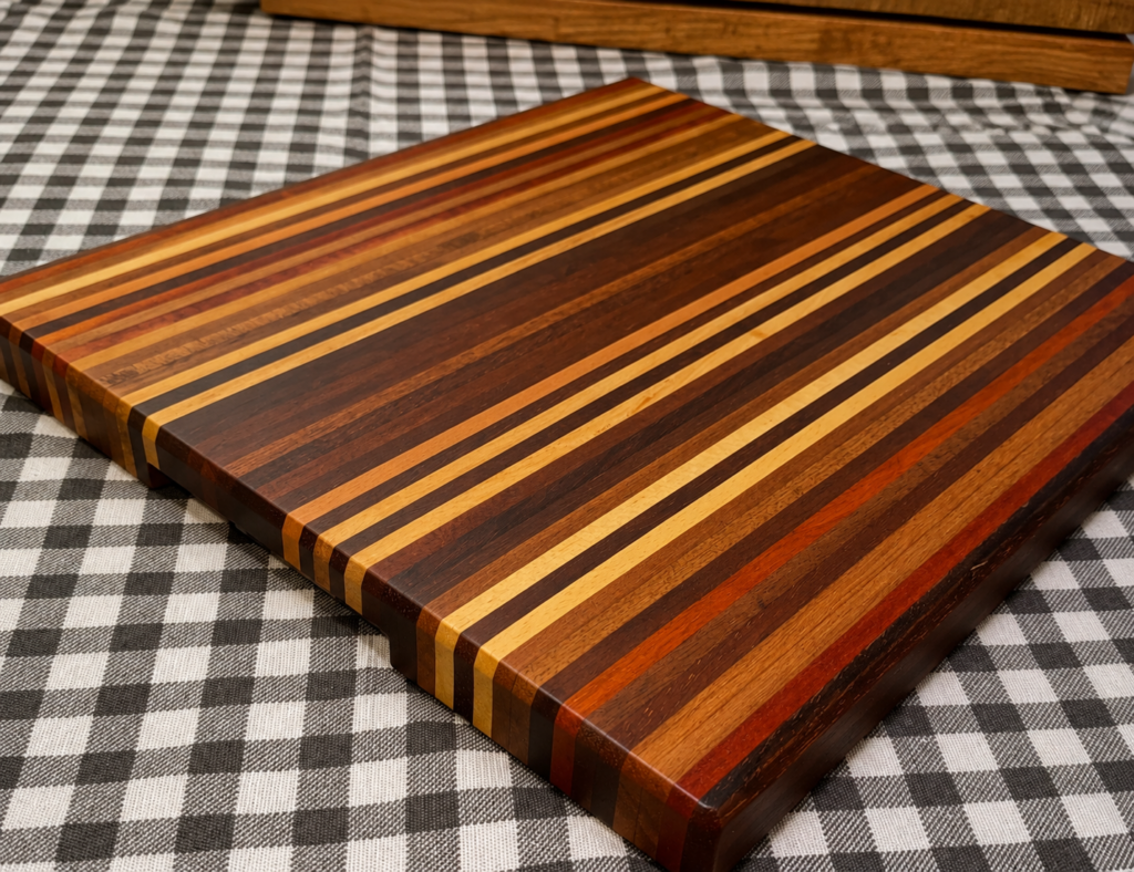 Gestreiftes Holzwerkstück aus verschiedenen Holzarten